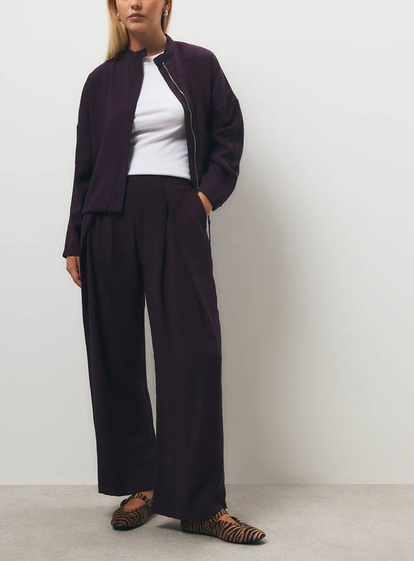 Dark Purple Wide Leg Pleated Trousers 20